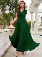Vestido De Novia De Talla Fina Unithorse Con Volantes Y Pliegues En Chiffón Estilo Elegante Con Hombros Descubiertos Y Cuello En V - details 1