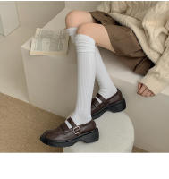 Calcetines Largos De Piel De Rodilla Para Mujer Estilo Japonés Nuevos Para Otoño E Invierno Tejidos En Espandex Y Algodón Con Rayas Doble Agujero Para Calor - details 8