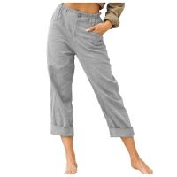 Pantalones Largos De Algodón Y Lino Para Mujer Primavera 2024 Negro Con Bolsillos Y Botones Estilo Casual Elegante Moda Nueva - details 2