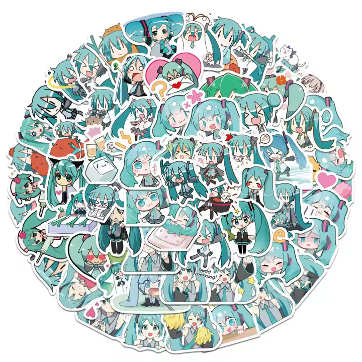 Packs De Pegatinas Hatsune Miku 65pcs Estuche Impermeable Para Teléfono Cuaderno De Dibujo Y Papelería Kawaii Para Laptop - 1