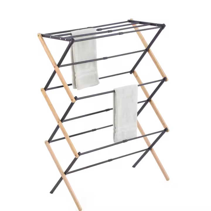 PAMEX Tendedero Plegable Extensible De Madera Bambú Totalmente Montado Con Gran Superficie De Secado Tendedero De Madera Resistente, Plegable De Tipo Torre Que Ahorra Espacio - 1