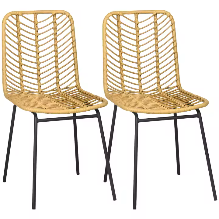 HOMCOM Pack de 2 Sillas de Comedor de Ratán Sintético Sillas de Cocina de Mimbre con Patas de Acero para Salón Dormitorio Carga 120 kg Natural - 1