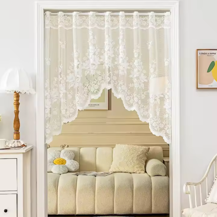 Cortinas Blancas De Encaje Transparente Con Flores Para Cocina Y Ventanas Pequeñas Con Ojo De Banda Para Decoración Del Hogar - 1