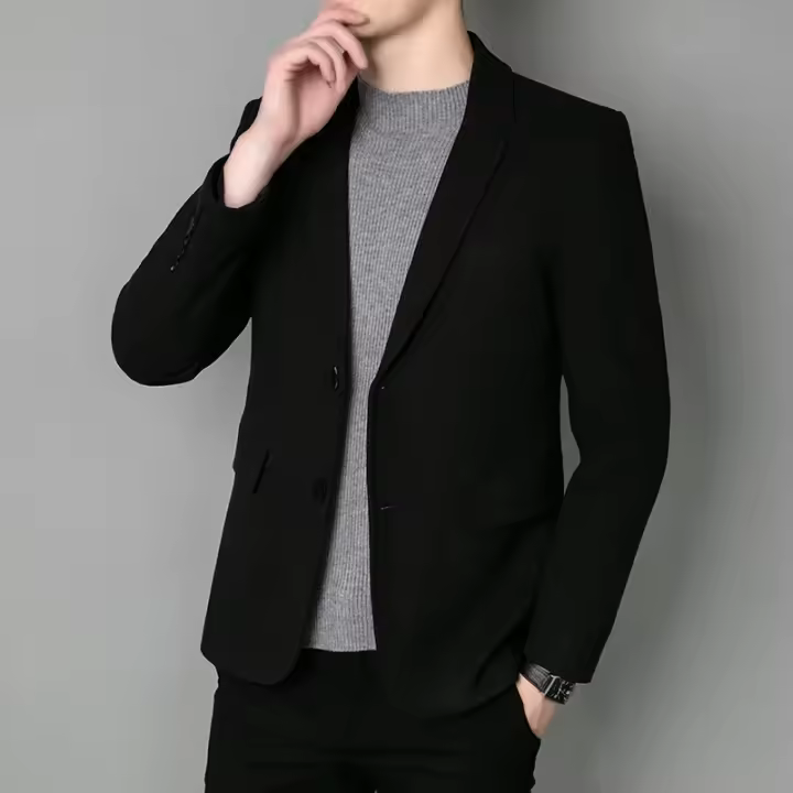 Chaqueta De Lana Elegante Para Hombre Estilo Coreano Británico Versión Sencilla De Color Sólido Para Bodas Y Trabajo Chaqueta De Negocios Con Mangas Largas - 1