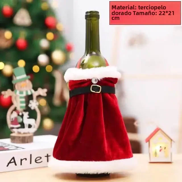Set De Decoración Para Botella De Vino Navideña Creativa Funda De Manga De Velours Dorado Para Mesa De Navidad Accesorio Festivo - 1