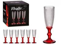 MAXHOME-Set 6 Copa cava vidrio dec puntos pie rojo -Ambar180ml - details 2