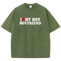 Camiseta De Algodón Para Hombre Con Diseño De Impresión "Me Encanta Mi Novio Hot" Estilo Hip Hop Manga Corta Para Todo El Año - details 11