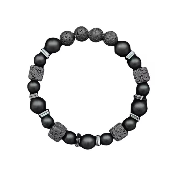 Pulsera de Onix mate negro con cubo de lava unisex vintage joyería de moda natural regalo para hombre/novio pulsera de Pedra 1 unid - 1
