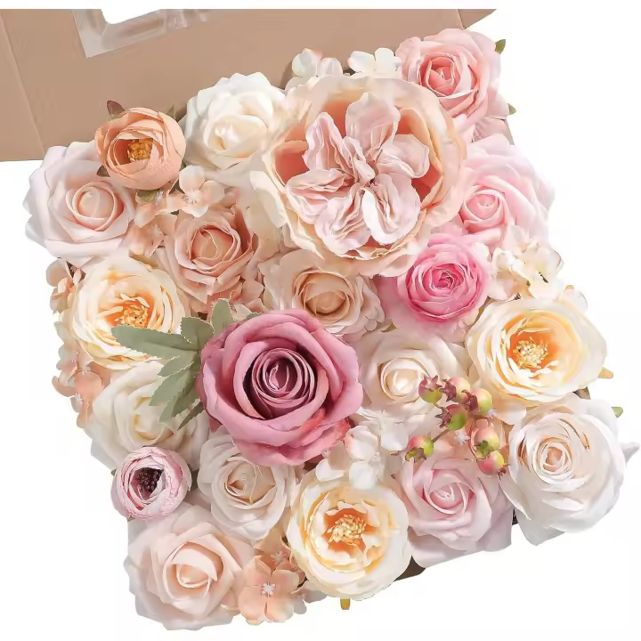Combo de flores artificiales, flores de seda falsas, ramos de otoño para bodas, centros de mesa y fiestas (rosa champán) - 1