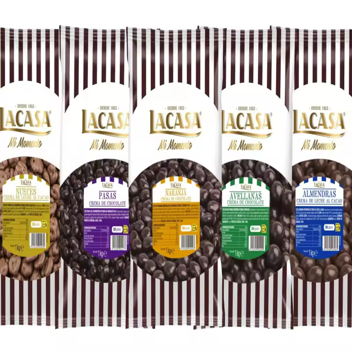 Lacasa pack 5kg deliciosas bolas de frutos secos con chocolate: Pasas de Corinto Negro,Almendra Leche,Avellana Negro, naranja Negro,Nuez Leche - 1