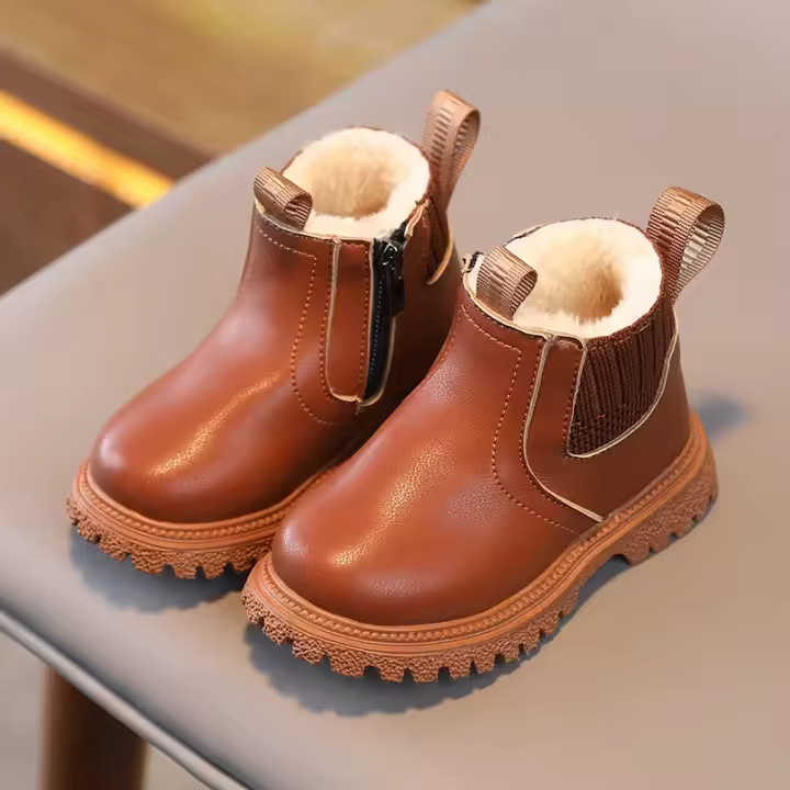 Botas De Invierno Calientes Para Niños Y Niñas Botines De Piel PU Con Peluche Moda Botas De Nieve Para Bebés Y Niños Pequeños - 1