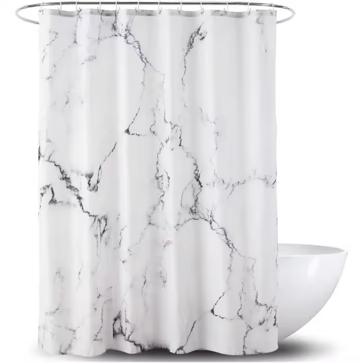 Cortina de Ducha de Baño de Mármol, Cortina de Ducha de Tela gris y Blanca with Ganchos, Estandar 71x71 pulgadas-Mármol Gris - 1