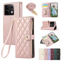 Cartera De Cuero Crossbody Con Cremallera Para Xiaomi Redmi Note 13 pro plus 12 11 13C 13T Poco M6 X6 X5 Con Correa Y Diamantes - details 5