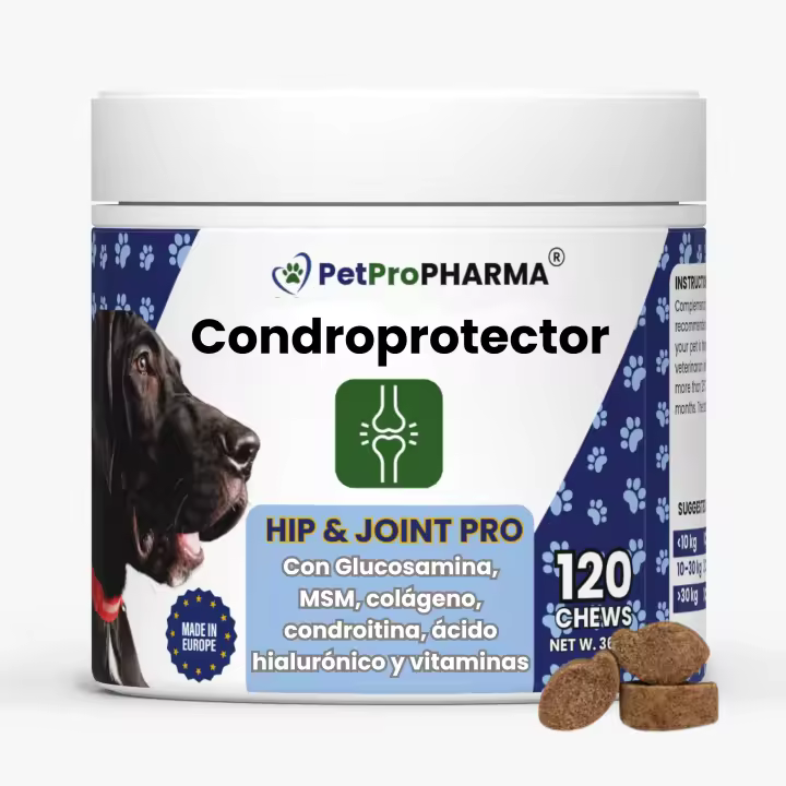 Hip & Joint PRO - Condroprotector Perros y Gatos. Antiinflamatorio Natural para Cadera y articulaciones, con ácido hialurónico,MSM, glucosamina, condroitina, colágeno y vitaminas. 120 Galletas. 360g. - 1