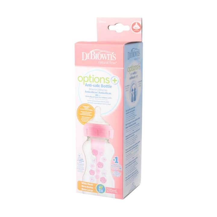 Dr. Brown Biberón Boca Ancha Anticólico 270 ml Rosa