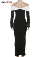 Vestido Bodycon Largo Elegante Para Mujer Con Pecho Abierto Y Volantes Estilo Casual De Otoño Con Patchwork Y Manga Larga Elástico - details 4