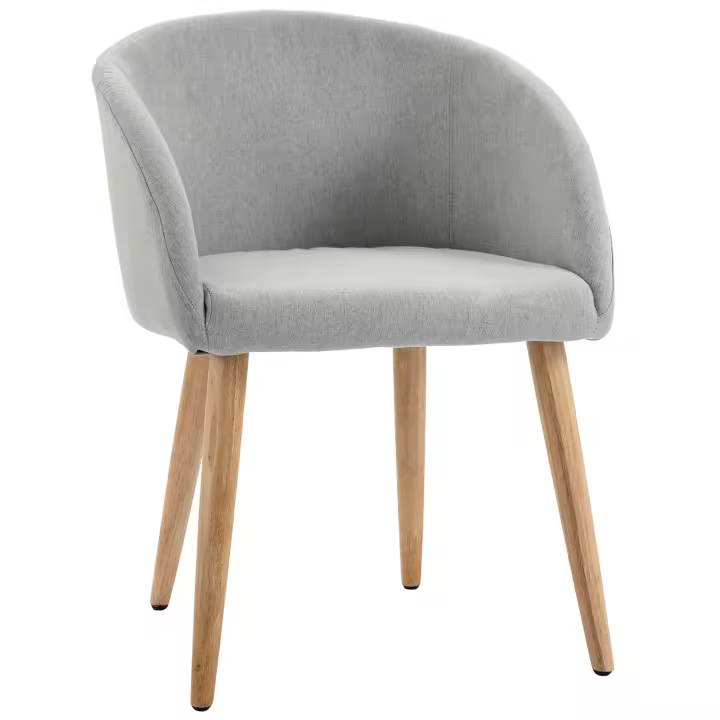 HOMCOM Silla de Comedor Tapizada en Lino Sintético Transpirable con Asiento Acolchado y Patas de Madera Silla de Ocio Moderna para Salón Dormitorio 55x58x74 cm Gris - 1