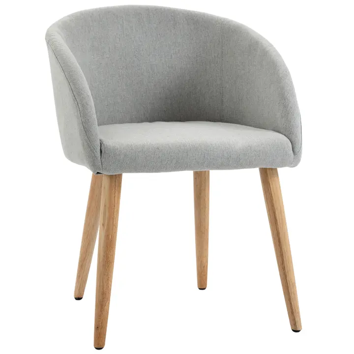 HOMCOM Silla de Comedor Tapizada en Lino Sintético Transpirable con Asiento Acolchado y Patas de Madera Silla de Ocio Moderna para Salón Dormitorio 55x58x74 cm Gris - 1