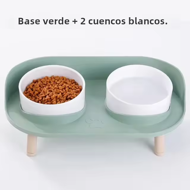 Alfombra De Comida Para Gatos Y Perros Con Dos Cuencos Altura Ajustable Alimentador De Alimentos Y Agua Para Gatos Y Perros Bebés Suministros Para Mascotas - 1