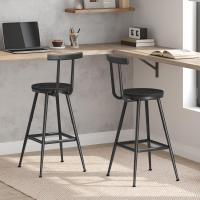 Set of 2 Bar Stools with Backrests, High Kitchen Chairs, Metal Frame, Adjustable Feet, Easy Assembly, for Kitchen, Living Room, Bar, Black - details 5