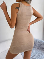 Vestido Bodycon Sin Mangas Para Mujer Casual Con Botones De Pointe Knitted High Stretch Viscosa Silueta Apretada Pierna Larga Cuello Redondo Mini - details 2