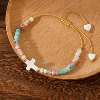 Pulsera Bohemia Para Mujer Con Concha Corazón De Melocotón Y Piedra Natural Ajustable Regalo Diario Estilo Bohemio - details 0