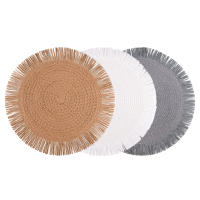 Cofan Pack de 6 salvamanteles individuales  Bajoplatos redondos  Color: beige, blanco o gris  Diámetro: 38 cm  Salvamanteles con flecos decorativos - details 0