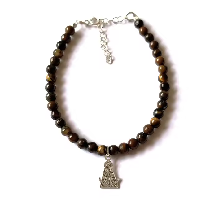 pulsera piedra natural ojo de tigre y virgen del Rocío fabricada en plata de primera ley-40ycuatrojoyeria - 1