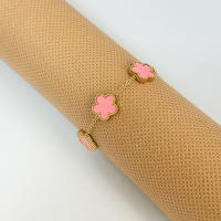 Pulsera Ajustable De Acero Inoxidable Con Doble Lado Y Cinco Hojas De Four Leaf Gold Plated Para Mujer Joyería De Moda - details 4