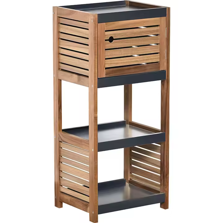 Maxia Market Mueble De Baño Armario Bajo1 Puerta y 3 Estantes Acacia y MDF 36,5 X 30 X 83 Cm - Element - Amplio Espacio de Almacenamiento - 1