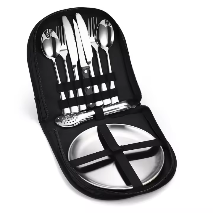 Camping cuadertos kit organizador utensilio de picnic conjunto Placa Arce inoxidable Cuchillo Tenedores pinzas senderismo 10/20 unids - 1