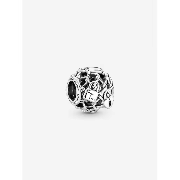 Pandora - Charm de Candado con Esnabones de Cadena calados - Plata de Lei - 1