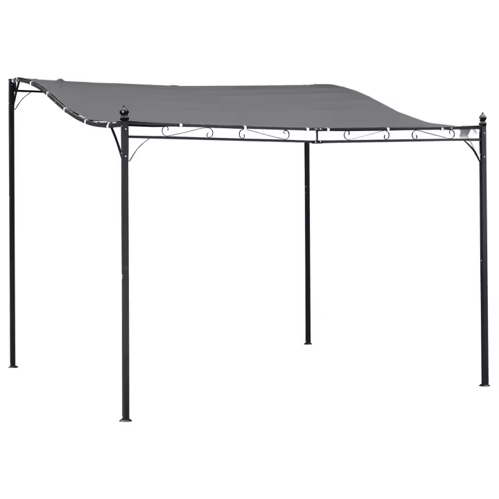 Outsunny Cenador de Jardín 3x3 m Pérgola con Toldo y 16 Orificios de Drenaje para Patio Terraza Metal y Poliéster 180 g/m² Resistente Gris - 1