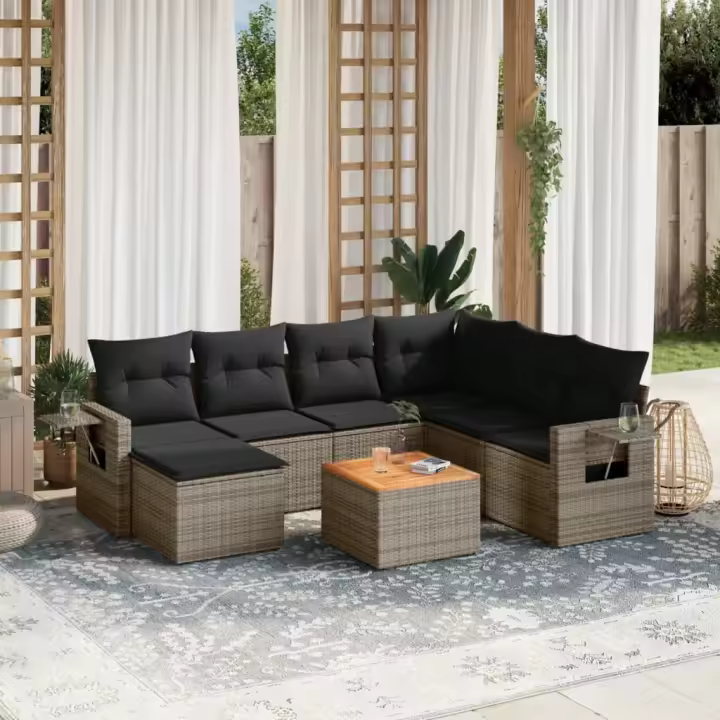 vidaXL Set de sofás de jardín 8 pzas y cojines ratán sintético gris - 1