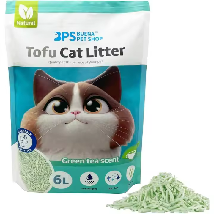 UD - Arena Aglomerante de Tofu para Gatos sin Polvo 6L | Control de Olores | Desechable en Inodoro |TE VERDE - 1