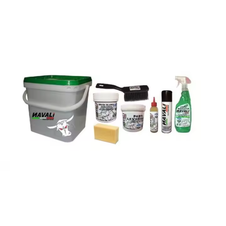 NAVALI | Kit De Limpieza Para Bicicletas - Kit de limpieza NAVALI compuesto de:
Limpia bicicletas Desodorizado 725ML.
Lubricante transmisión cera 100ml.
Limpiador discos y horquillas 250ml.
Grasa - 1