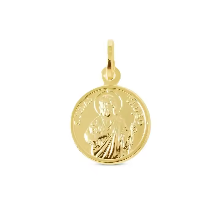 San Judas Tadeo Medalla Plata Ley 925m maciza chapada oro 15 mm. bisel borde - 1