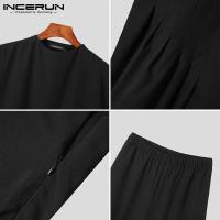 Nueva Conjunto De Ropa Para Hombres Estilo Musulmán Con Mangas Bajadas Pliegues Cuello Medio Media Longitud Pantalones Sueltos 2 Piezas Tallas S-5XL INCERUN 2024 - details 11
