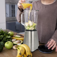 Batidora de vaso Jocca con jarra de cristal de 1L y botella de viaje de 600ml con 4 cuchillas de acero inoxidable y tapa extraíble con apertura. Licuadora eléctrica desmontable para fácil limpieza. Exprimidor de frutas libre de BPA - details 1