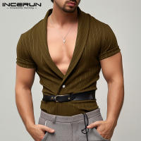 Camisa De Verano Para Hombre INCERUN Moda Corta Cuello V Casual Striped Top Para Calle Ropa Unisex Botones Talla S-5XL - details 1