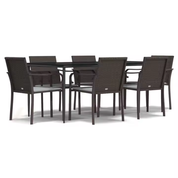 vidaXL Juego comedor jardín 7 piezas y cojines ratán sintético y acero - 1