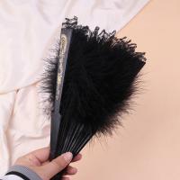 Abanico Plegable De Plumas Lolita Para Mujer Estilo Gótico Oscuro Decoración De Fiesta Y Boda Accesorio De Fotografía - details 4