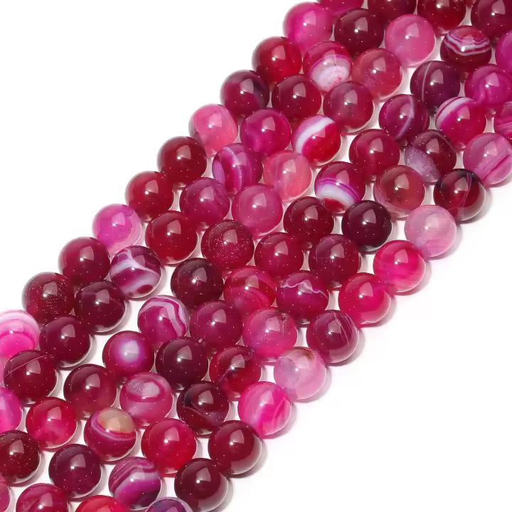 Piedras De Agato Rosa Natural Con Rayas Rojas Perlas Redondas Para Fabricación De Joyas Pulseras Collares Accesorios 4/6/8/10/12mm - 1