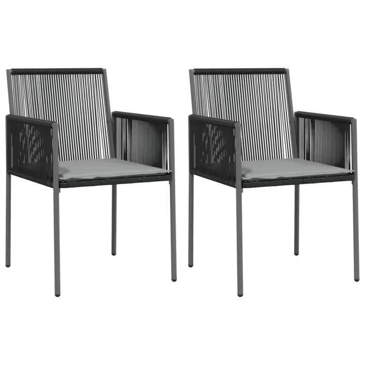 vidaXL Sillas jardín con cojines 2 uds ratán PE negro 54x60,5x83,5cm - 1