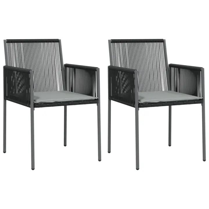 vidaXL Sillas jardín con cojines 2 uds ratán PE negro 54x60,5x83,5cm - 1