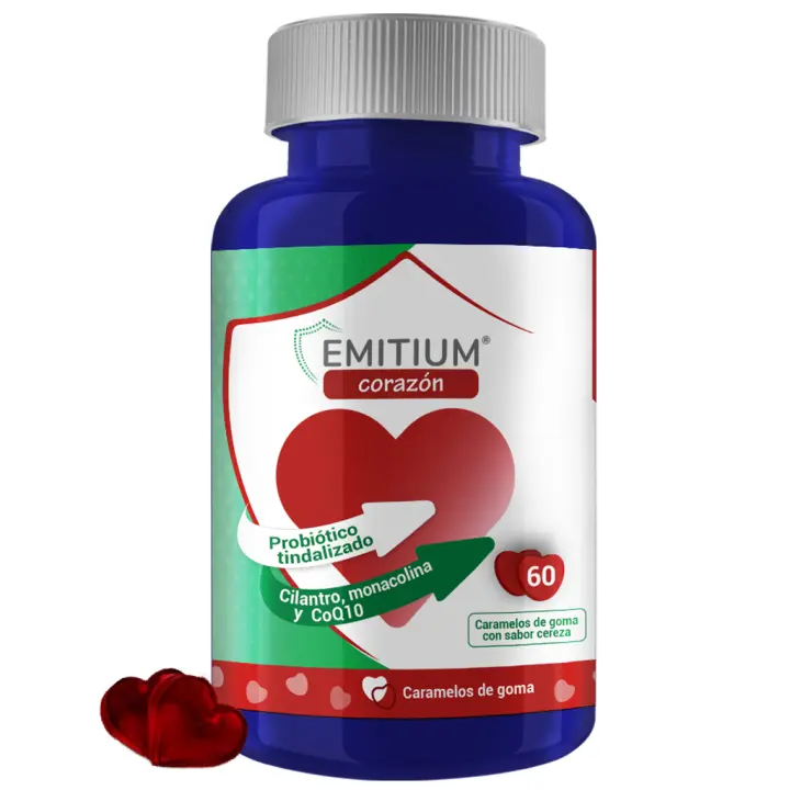 Levadura de Arroz Rojo, Coenzima Q10 y Cilantro  Baja el Colesterol y los Triglicéridos, Mejora la Salud Cardiovascular  60 Gominolas sabor cereza con Monacolina K y Probióticos  EMITIUM® Corazón - 1