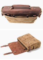 Bolso De Hombro Para Hombre Vintage De Lona Y Cuero Bolso Cruzado Casual Bolsas De Motocicleta Universal Impermeable Tamaño 36x27x12.5 - details 7