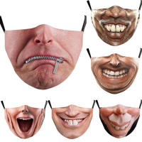 Mascarilla De Halloween Para Adultos Con Diseño Divertido De Expresiones Faciales En Algodón Mezclado Lavable Protección No Médica - details 2
