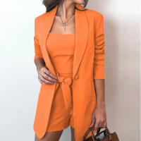 Conjunto De Mujer Primavera/Verano Top De Tanque Sólido Chaqueta De Moda Shorts De Cintura Alta Tres Piezas High Street Polyester - details 36