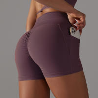 Shorts De Yoga Para Mujer Con Cintura Alta Y Bolsillos Diseño Cruzado Transpirables Y Secado Rápido Para Gimnasio Running Ejercicio - details 4